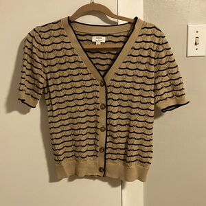 J crew factory tan and navy striped pointelle button up size S
